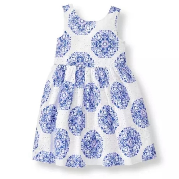 Janie & Jack | Eyelet Tile Dress with Tulle Skirt, size 4, EUC - Picture 1 of 10